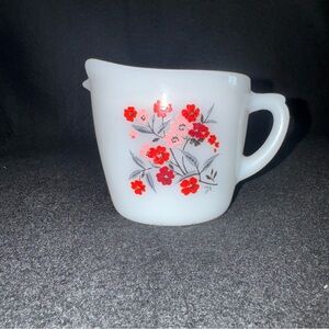 Vintage Fire King Primrose creamer Anchor Hocking Ovenware Milk Glass Red Flower